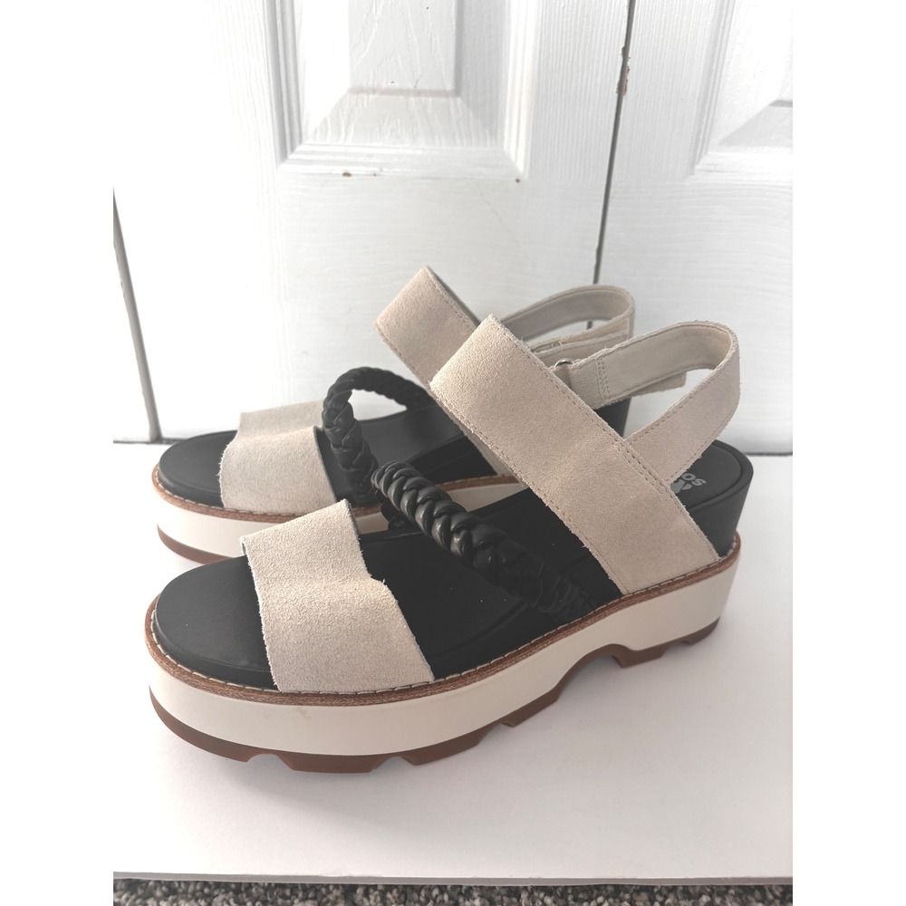 Sorel Women's Sandals Beige Suede Leather Braided Platform Wedge‎ Shoes